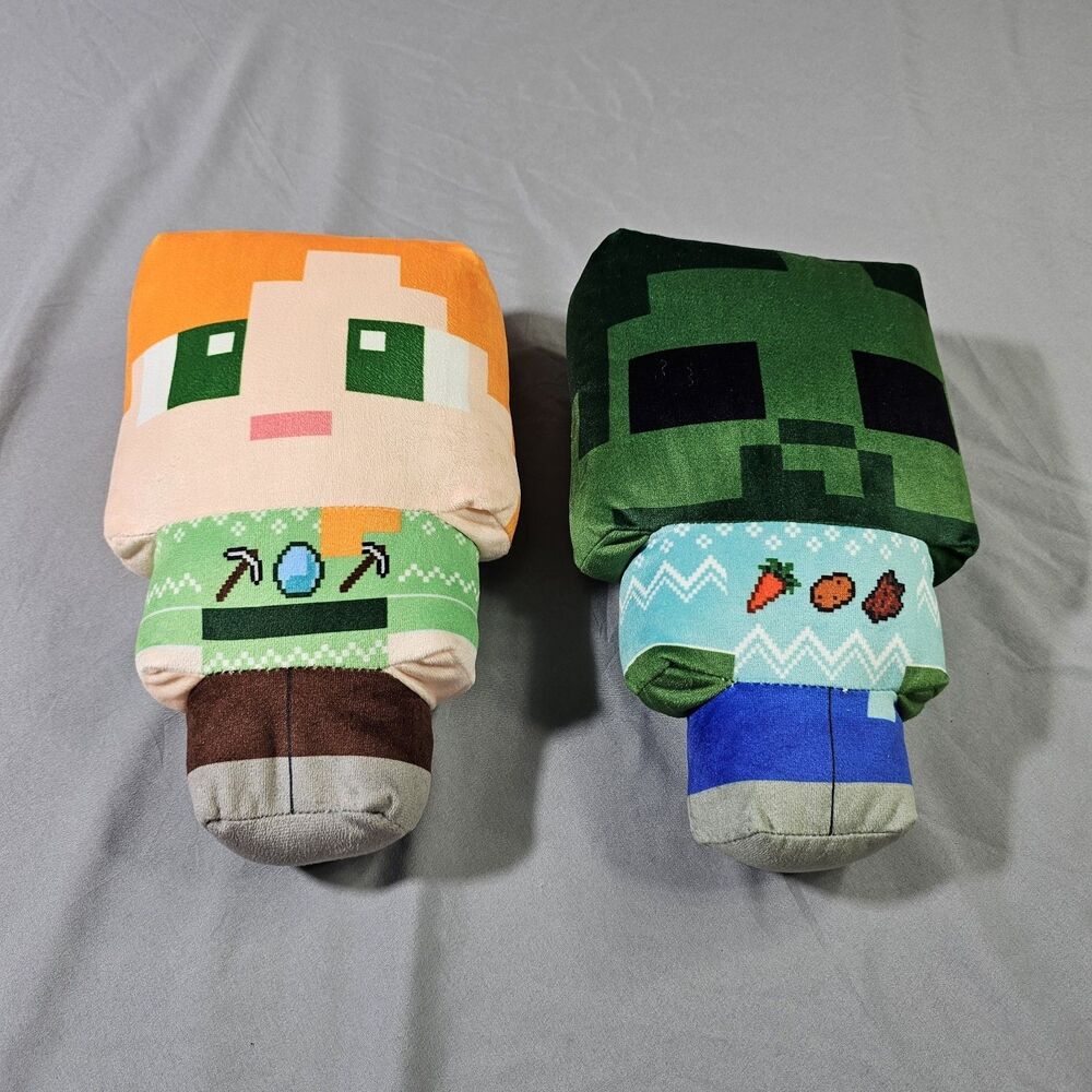 Minecraft Holiday Sweater Plush Lot of 2 Alex & Zombie Creeper Chibi 10" Ruz